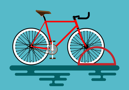 Parking for a bicycle. Parked red bicycle in a flat style. Vector illustration Eps10 fileのイラスト素材