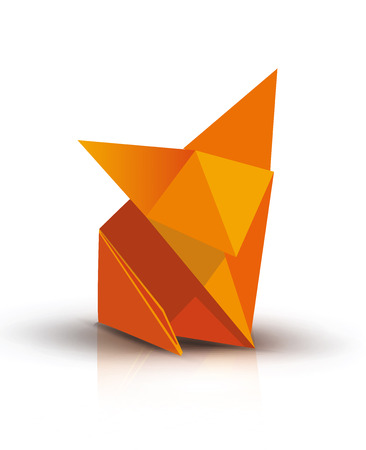 Orange paper origami fox. Paper fox Vector illustrationのイラスト素材