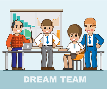 Team of staff. Team work concept illustration thin line flat design.のイラスト素材