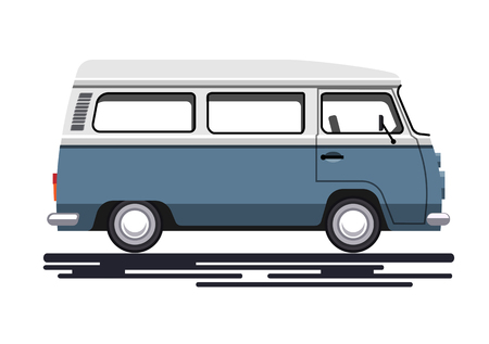 Retro van in a flat style. Isolated on white background. Vector illustration Eps10 fileのイラスト素材