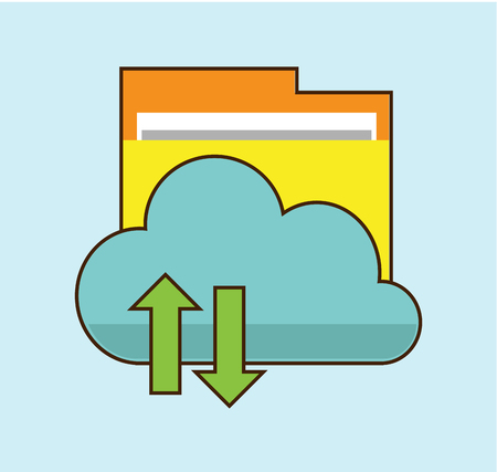 Cloud storage, folder with files of different formats. Document information, archive web, download and upload, flat vector illustration. Hand drawn cartoon vector illustration for business design and infographic. Vector illustration Eps10 file.のイラスト素材