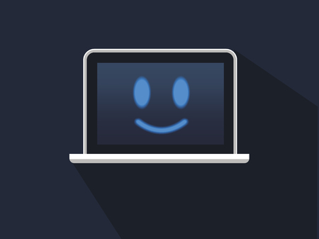 Laptop with a smile. Laptop icon with smile. Laptop with a smile in a flat style. Laptop icon with a smile in a flat style. Vector illustrationのイラスト素材