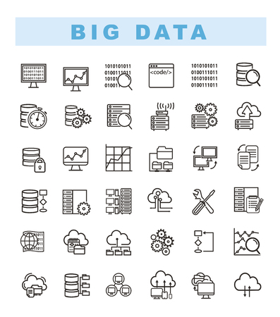 Big data icons set and web analytics icons set. Data analytics and network concept icons. Database and server line. Thin lines icons set of big data center. Vector illustration Eps10 fileのイラスト素材