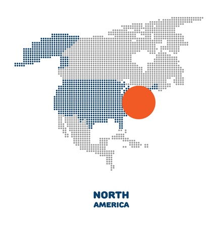 Dotted north america map. Vector map of the north america with element of infographic. Modern north america map with graphic design. Map of north america. USA. Vector illustration isolated on whiteのイラスト素材