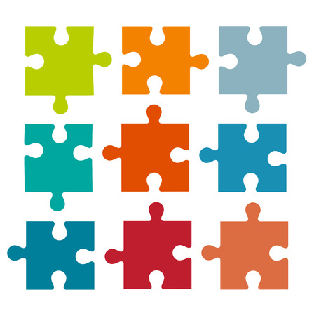 Set of different colored puzzle pieces isolated on white background.のイラスト素材