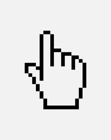 Pixel hand. Hand cursor icon flat. Hand pointer icon flat isolated illustration. One finger. Pixel hand cursor icon on white background. Pixelated hand cursor icon. Vector computer cursor. Flat styleのイラスト素材