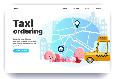 Web page design templates for taxi ordering, work in a taxi, mobile app for a call taxi service. Modern vector illustration concepts for website and mobile website developmentのイラスト素材