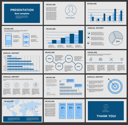 Blue and white elements of infographics for presentations templates. Business presentation slides template from infographic. Use in corporate report, marketing, advertising, annual report, layoutのイラスト素材