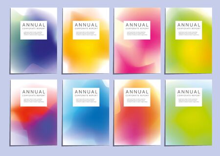 Vector template covers with gradient pattern. Modern set of vector covers with gradient pattern for annual corporate report. Composition of gradient on the covers. Creative cover designのイラスト素材