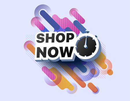 Modern banner shop now. Sale countdown. Shopping promotional business sticker. Vector illustration of a limited time offer poster. Special offer for shop, online store, supermarket, fair, boutiqueのイラスト素材