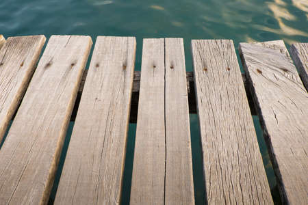 Deck wood with water backgroundの写真素材