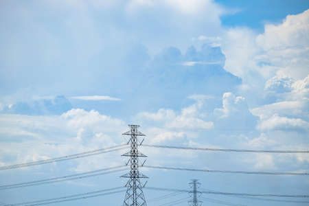 High voltage with blue sky backgroundの写真素材