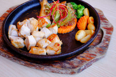 Pan-fry Kurobuta pork steak with vegetablesの写真素材