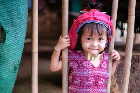 Smile kid in long neck Karen villageのeditorial素材