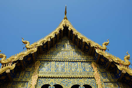 Rong Seur Ten temple with blue sky in Chiangrai province, north of Thailandの写真素材