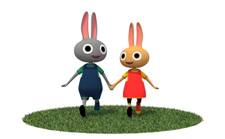 Rabbit siblings to walk hand in hand の写真素材
