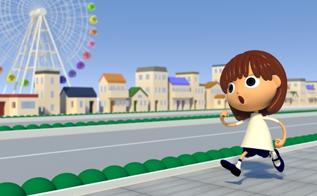 Girl running in the cityの写真素材