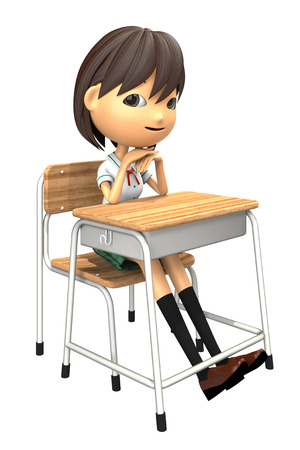 3D illustration of the fun of girls a classroom deskの写真素材