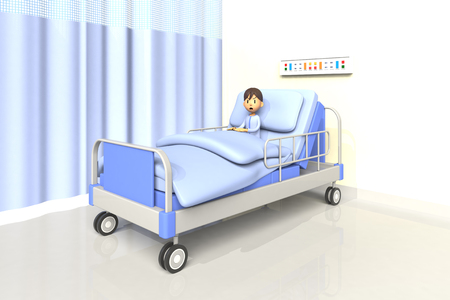 3D illustration of boy in the hospitalの写真素材