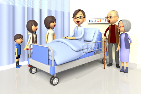 3D illustration of Family to visit the man in the hospitalの写真素材