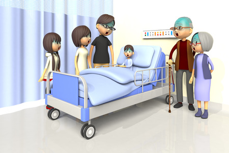 3D illustration of Family to visit the boy in the hospitalの写真素材