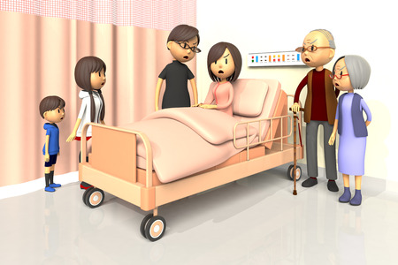 3D illustration of Family to visit the woman in the hospitalの写真素材