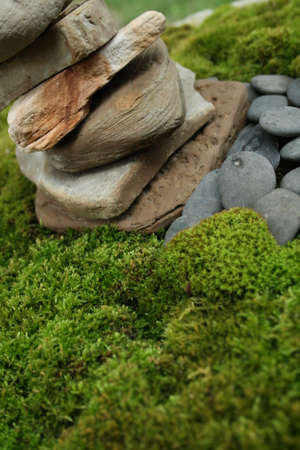Moss Garden with Stacked Rocks - different angleの写真素材