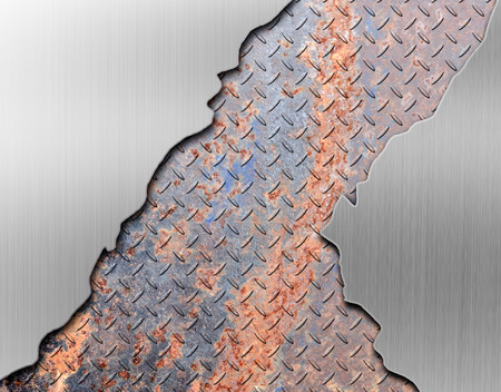 Metal background or texture of brushed steel plate with reflectionの写真素材