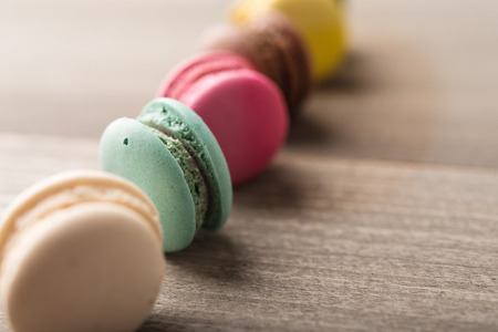 Colorful home Macaron on wood background vintage toneの写真素材
