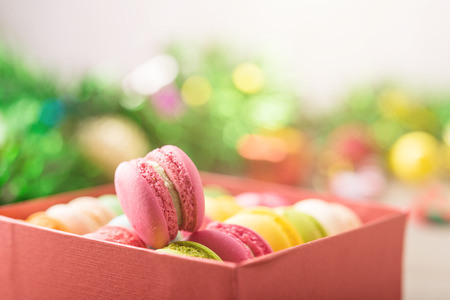 Macaronc mixed colorful in the present box for gift in warm tone celebrationの写真素材