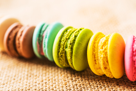 French colorful macarons background close up vintage toneの写真素材