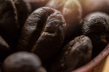 Coffee bean closeup in pan look like aroma and richの写真素材