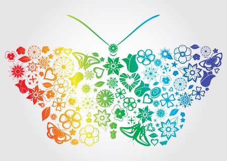 Rainbow flower butterflyのイラスト素材