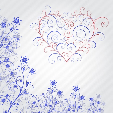 Blue flower background in grunge style with heartのイラスト素材