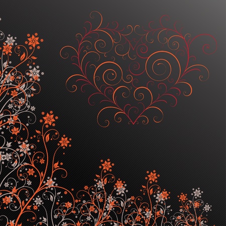Dark flower background in grunge style with heartのイラスト素材