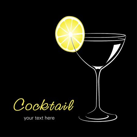 Wineglass with cocktail and lemon on black backgroundのイラスト素材