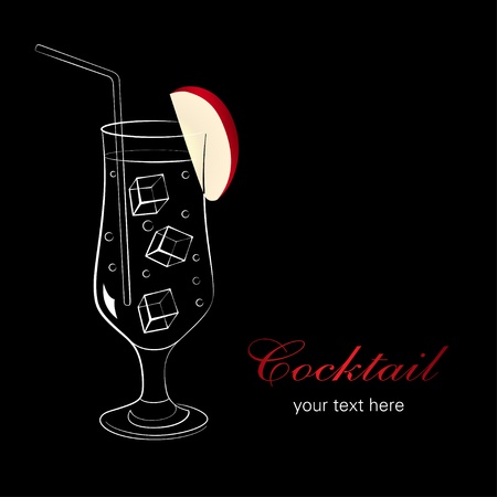 Wineglass with cocktail and apple on black backgroundのイラスト素材