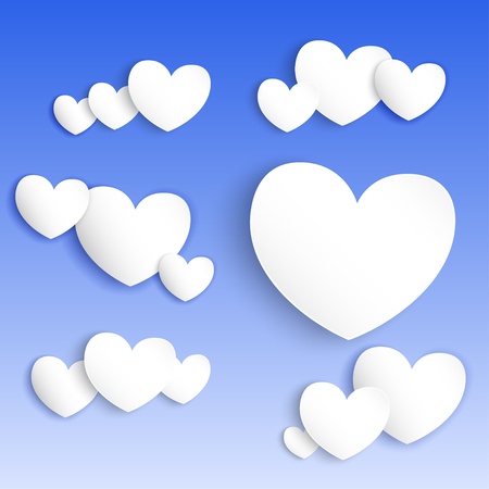 White paper hearts on blue background with soft shadowsのイラスト素材
