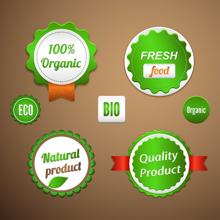 Set of labels, logos and stickers on organic and natural foodのイラスト素材
