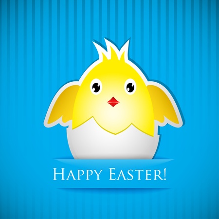 Easter card with chicken that hatched from egg, cut from paper. Vector illustration.のイラスト素材
