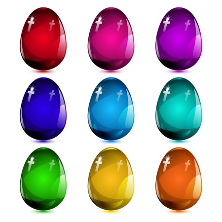 Set of Easter glass eggs of different colors.  illustration.のイラスト素材