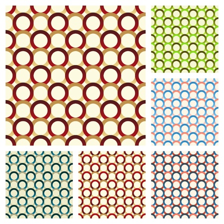 Set of six seamless patterns which consist of multicolored rings のイラスト素材