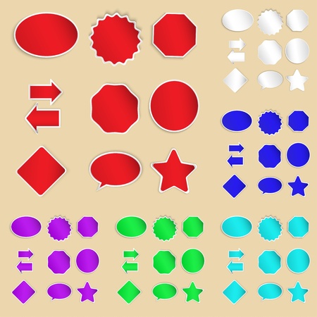Set of paper labels and stickers in different shapes and colors, without text.のイラスト素材