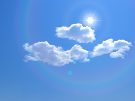 Blue sky with clouds and sun. Vector background.のイラスト素材