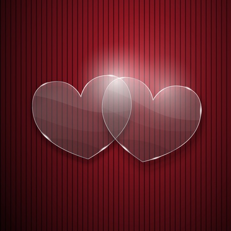 Two hearts from glass on red striped backgroundのイラスト素材
