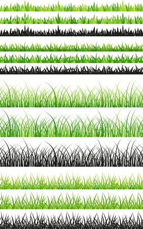 Several sets of seamless green grass and black silhouettesのイラスト素材