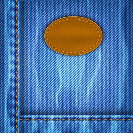 Blue shabby jeans background with leather labelのイラスト素材