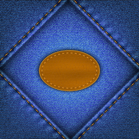 Blue shabby jeans background with leather labelのイラスト素材