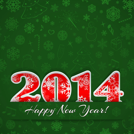 New year background with digits 2014 and snowflakes on greenのイラスト素材