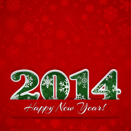New year background with digits 2014 and snowflakes on redのイラスト素材